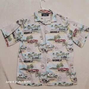 Newport Blue Men's Shirt 2XL Chevrolet Corvette Tropical Hawaiian Button Up
